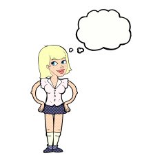 cartoon woman with hands on hips thought bubble N197