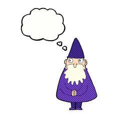 cartoon wizard with thought bubble N20
