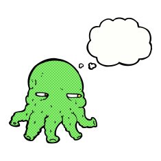 cartoon alien face with thought bubble N18