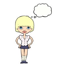 cartoon woman with hands on hips thought bubble N198