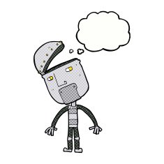 cartoon robot with thought bubble N155