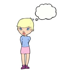 cartoon shy woman with thought bubble N43