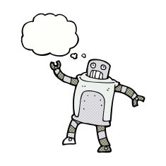 cartoon robot with thought bubble N156