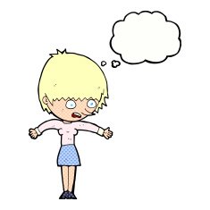 cartoon woman panicking with thought bubble N10