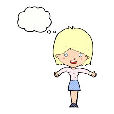 cartoon excited woman with thought bubble N118