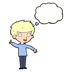 cartoon boy with idea thought bubble N65