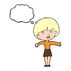 cartoon woman giving thumbs up with thought bubble N10