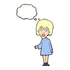 cartoon shocked woman with thought bubble N87