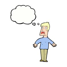 cartoon terrified man with thought bubble N203