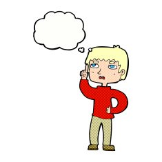 cartoon boy with question thought bubble N18