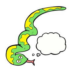 cartoon hissing snake with thought bubble N18