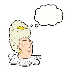 cartoon queen's head with thought bubble N10