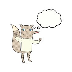 cartoon wolf with thought bubble N18