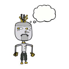 cartoon robot with thought bubble N157