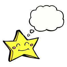 cartoon happy star character with thought bubble N18