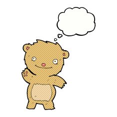 cartoon waving teddy bear with thought bubble N16