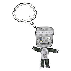 cartoon funny robot with thought bubble N68