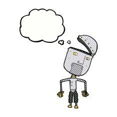 cartoon funny robot with thought bubble N69