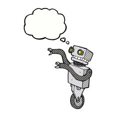 cartoon funny robot with thought bubble N70