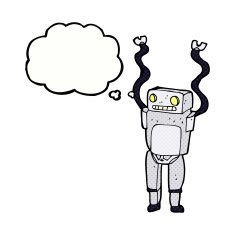 cartoon funny robot with thought bubble N71