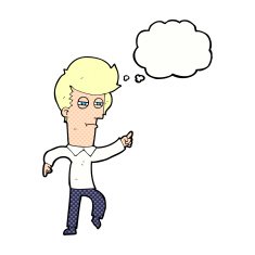 cartoon man accusing with thought bubble N19