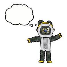 cartoon deep sea diver with thought bubble N28