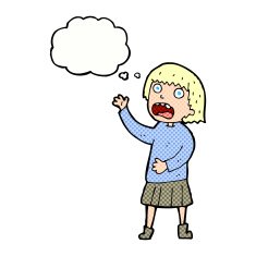 cartoon stressed out woman with thought bubble N19