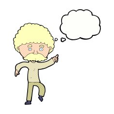 cartoon seventies style man disco dancing with thought bubble N10