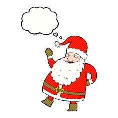 funny waving santa claus cartoon with thought bubble N20