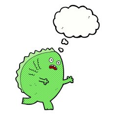 cartoon monster with thought bubble N44