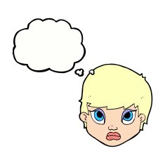 cartoon sulking woman with thought bubble N9