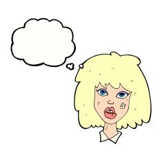cartoon woman with bruised face thought bubble N8