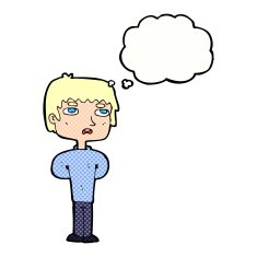 cartoon unhappy man with thought bubble N10