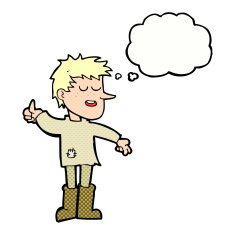 cartoon poor boy with positive attitude thought bubble N9