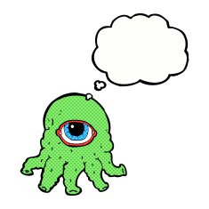 cartoon alien head with thought bubble N10