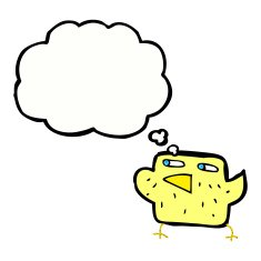 cartoon bird with thought bubble N247