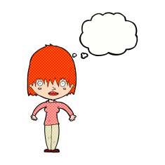cartoon woman staring with thought bubble N28