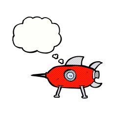 cartoon space rocket with thought bubble N23
