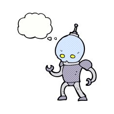 cartoon alien robot with thought bubble N15