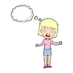 cartoon excited woman with thought bubble N121