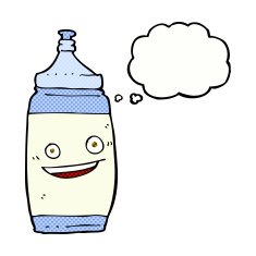 cartoon water bottle with thought bubble N3