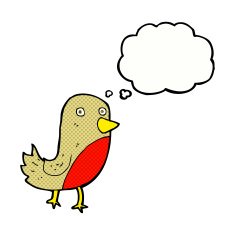 cartoon robin with thought bubble N25