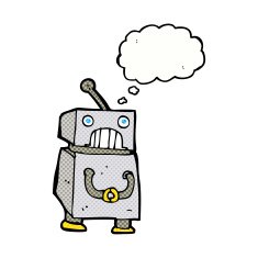 cartoon robot with thought bubble N158