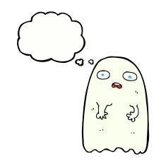 funny cartoon ghost with thought bubble N86