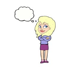 cartoon woman with crossed arms thought bubble N41