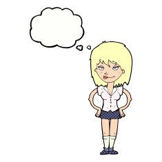 cartoon woman with hands on hips thought bubble N199