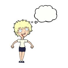 cartoon excited woman with thought bubble N122