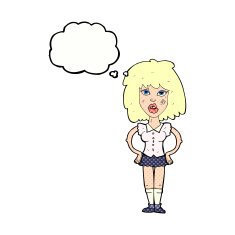 cartoon woman been in fight with thought bubble N8