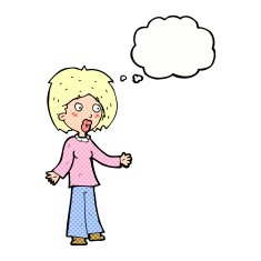 cartoon surprised woman with thought bubble N225