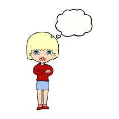 cartoon woman with folded arms thought bubble N27